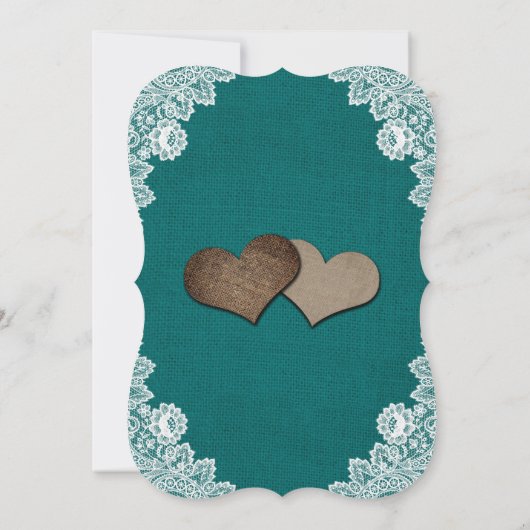 Aquamarine Sonnenblumenhochzeit Burlap Blues Lace  Einladung (Rückseite)