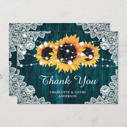 Aquamarine Sonnenblumenhochzeit Dankeschön Karte (Vorne/Hinten)