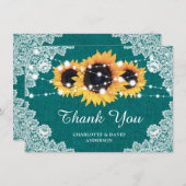 Aquamarine Sonnenblumenhochzeit Dankeschön Karte (Vorne/Hinten)