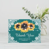 Aquamarine Sonnenblumenhochzeit Dankeschön Karte (Stehend Vorderseite)