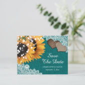 Aquamarine Sonnenblumenhochzeit Das Datum der Post Ankündigungspostkarte (Stehend Vorderseite)