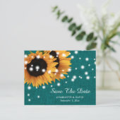 Aquamarine Sonnenblumenhochzeit Das Datum der Post Ankündigungspostkarte (Stehend Vorderseite)