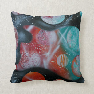 aquamarine spacepainting Planeten der Bass-Gitarre Kissen