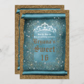 Aquamarine Sparkasse & Gold Diamond Tiara Scroll P Einladung (Vorne/Hinten)