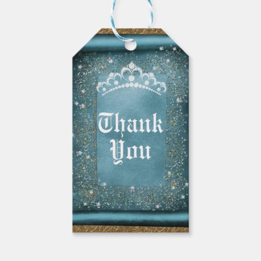 Aquamarine Sparkasse & Gold Diamond Tiara Scroll P Geschenkanhänger (Vorderseite)