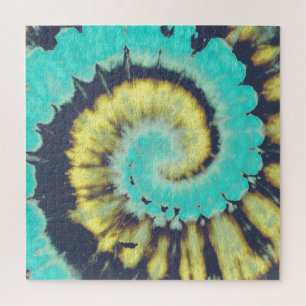 Aquamarine Spirale: Grunge Hippie Texture. Puzzle
