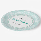 Aquamarine Spitze-personalisiertes Brautparty Pappteller (Schrägansicht)