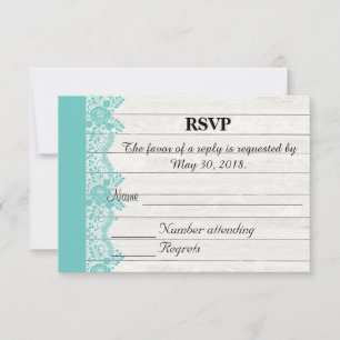 Aquamarine Spitze und Holz Rustikale Hochzeit Einl Einladung