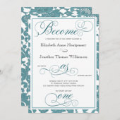Aquamarine Spitze wird als eine Christliche Hochze Einladung (Vorne/Hinten)