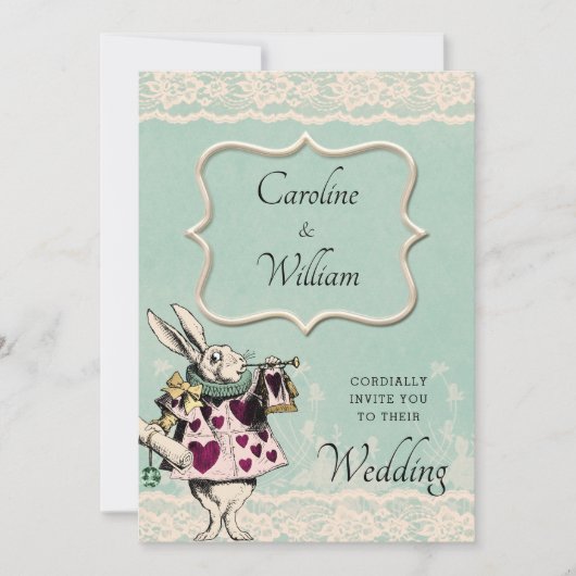 Aquamarine Spitzen-Alice im Wunderland Einladung z (Vorderseite)