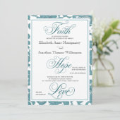 Aquamarine Spitzenveranstaltung Christlich Hochzei Einladung (Stehend Vorderseite)