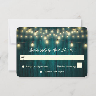 Aquamarine Stallenholz-Saitenlichter Landhochzeit RSVP Karte