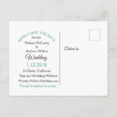 Aquamarine Starfish Beach Hochzeit speichern das D Ankündigungspostkarte (Rückseite)