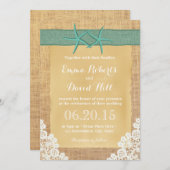 Aquamarine Starfish Lace & Burlap Hochzeit Einladung (Vorne/Hinten)