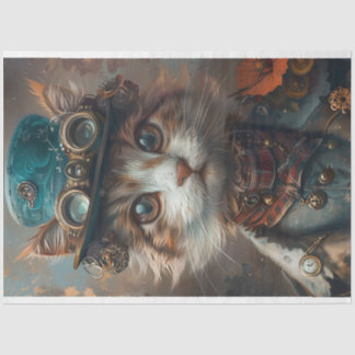 Aquamarine Steampunk-Katze mit Aquamariner Hat-Dec Seidenpapier