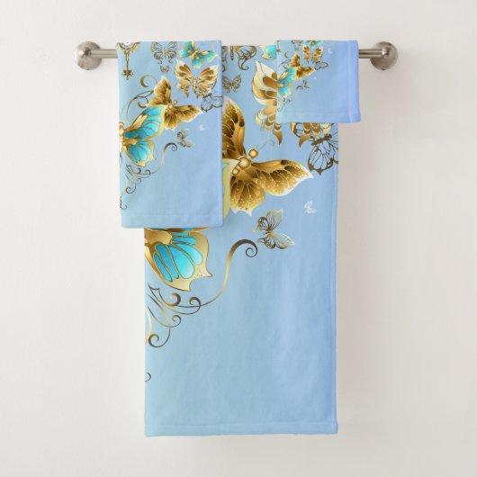 Aquamarine Steampunkgrafik, mechanische Stabilität Badhandtuch Set (Insitu)