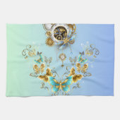 Aquamarine Steampunkkunst, Vintage Mechanik Geschirrtuch (Horizontal)