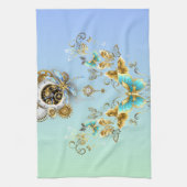 Aquamarine Steampunkkunst, Vintage Mechanik Geschirrtuch (Vertikal)