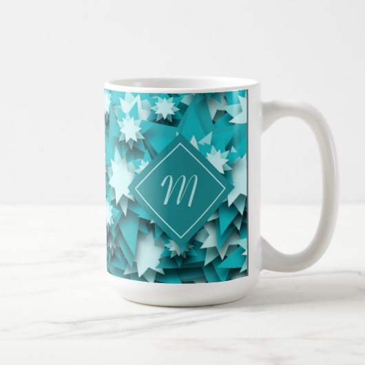 Aquamarine Sterne Mit Monogramm Kaffeetasse (Rechts)