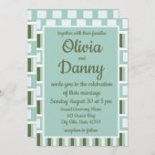 Aquamarine Streifen auf dem grünen Platz Einladung (Vorne/Hinten)