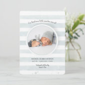 Aquamarine Streifen Foto Geburtsankündigung Einladung (Stehend Vorderseite)