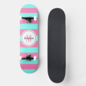 Aquamarine Streifen Monogramm Personalisiert Skateboard (Vorderseite)