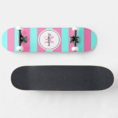Aquamarine Streifen Monogramm Personalisiert Skateboard (Horizontal)