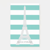 Aquamarine Streifen u. individueller Name Post-it Klebezettel (Vorderseite)