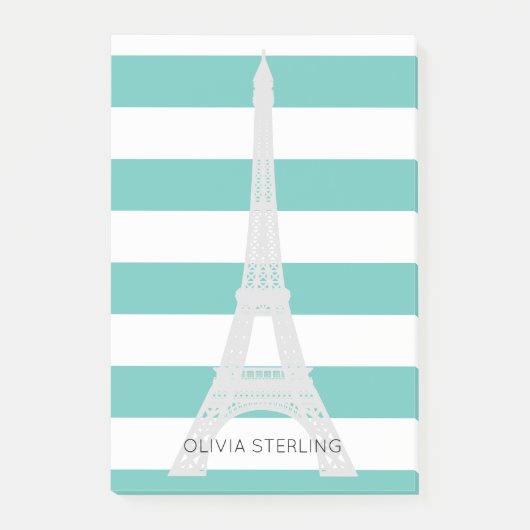 Aquamarine Streifen u. individueller Name Post-it Klebezettel (Vorderseite)