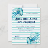 Aquamarine Streifen Wasserfarbe Quallen Beach Part Einladung (Rückseite)
