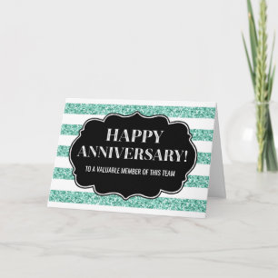 Aquamarine Stripes Anniversary Card des Mitarbeite Karte