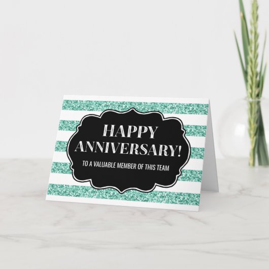 Aquamarine Stripes Anniversary Card des Mitarbeite Karte (Vorderseite)