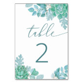 Aquamarine Sukkulente Hochzeit | Blue Green Botani Tischnummer (Vorderseite)
