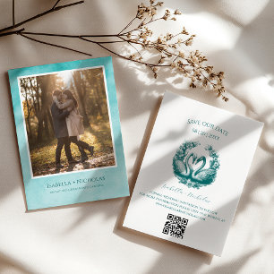 Aquamarine Swan-Foto-Save the Date-Karte Einladung