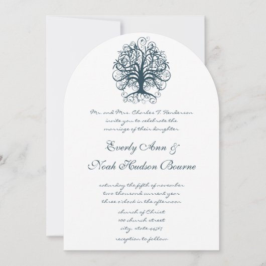 Aquamarine Swirl Tree Roots of Liebe Wedding Einladung (Vorderseite)