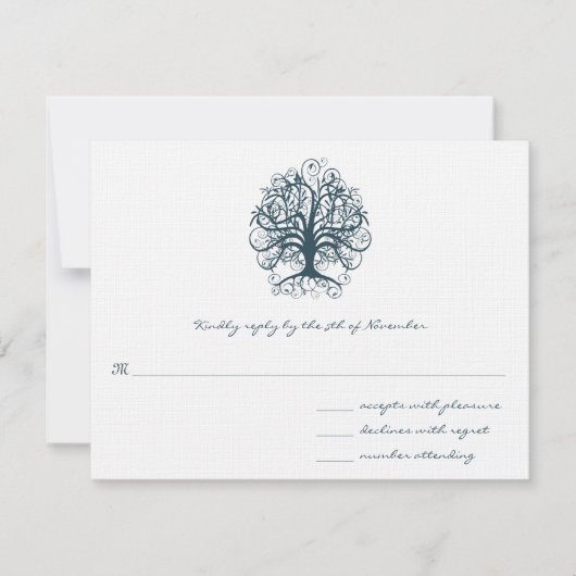 Aquamarine Swirl Tree Wedding Response Card RSVP Karte (Vorderseite)