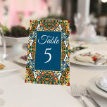 Aquamarine talavera Vintage mexikanische Hochzeit Tischnummer<br><div class="desc">Vintages mexikanisches Begrüßungsschild Talavera terracotta aquamarine bunt elegante Hochzeitskarten Tischnummer,  Hochzeitskarten ,  farbenfrohe Talka Hochzeit Tischnummer Karten personalisiert Empfang Tischdekor Tischnummern</div>