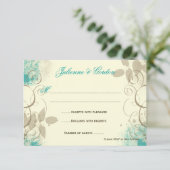Aquamarine Tan Grunge Wirbel Blätter Antwortkarten RSVP Karte (Stehend Vorderseite)