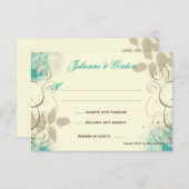 Aquamarine Tan Grunge Wirbel Blätter Antwortkarten RSVP Karte (Vorne/Hinten)