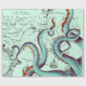 Aquamarine Tentakel auf Aquamariner Vintager Karte Geschenkpapier (Flach)