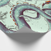 Aquamarine Tentakel auf Aquamariner Vintager Karte Geschenkpapier (Ecke)