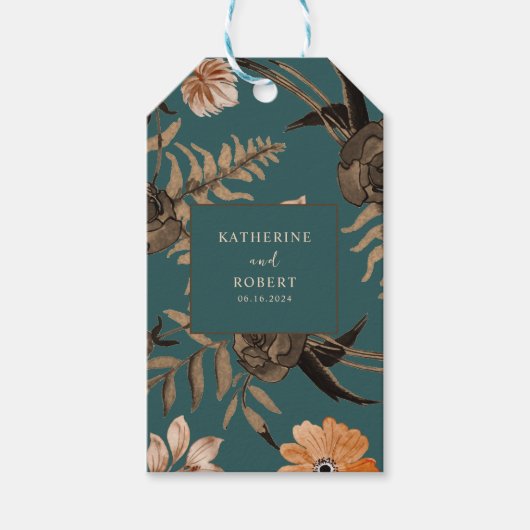 Aquamarine Terrakotta-Hochzeit im Herbst Geschenkanhänger (Vorderseite)