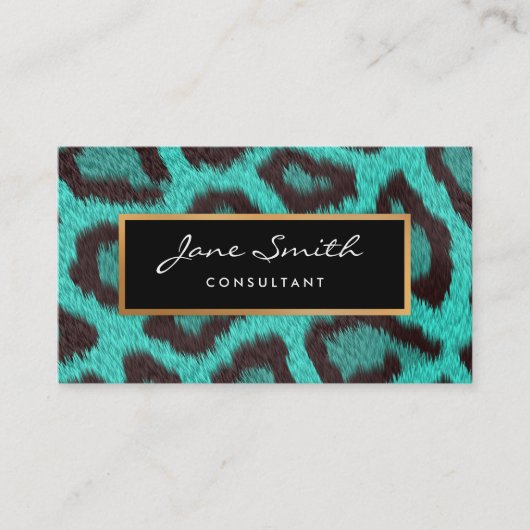 Aquamarine Tierhaut, Leopard, Imitat Goldfolie Visitenkarte (Vorderseite)