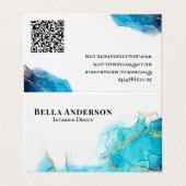 Aquamarine Tinte Minimalistischer QR-Code geklappt Visitenkarten (Außenseite Aufgefaltet)