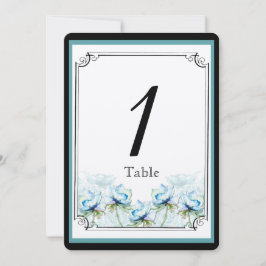 Aquamarine Tischnummer für Hochzeiten mit Blumenwa