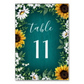 Aquamarine Tischnummer-Karten für Sonnenblumen Tischnummer (Rückseite)