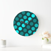 Aquamarine Trio-Polka-Punkte Große Wanduhr (Zuhause)