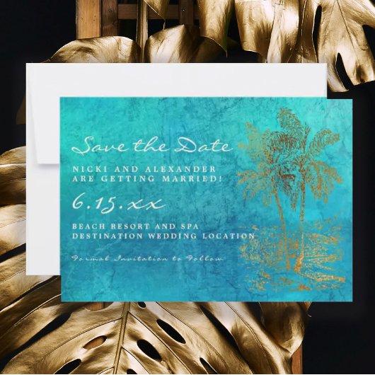 Aquamarine Tropenpalme Rette unsere Hochzeit Save The Date