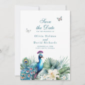 Aquamarine Tropenpfauenhochzeit Sichern Sie die Da Save The Date (Vorderseite)