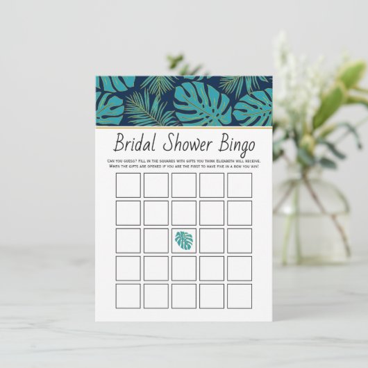 Aquamarine tropische Blätter Bingokarte der Marine Begleitkarte (Stehend Vorderseite)